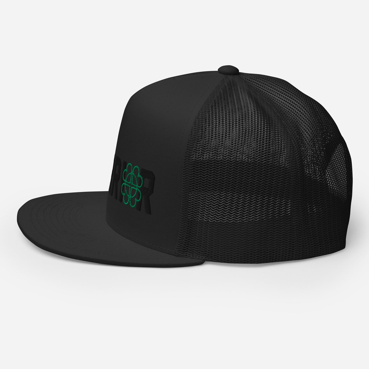 Black Trucker Hat with Green Logo